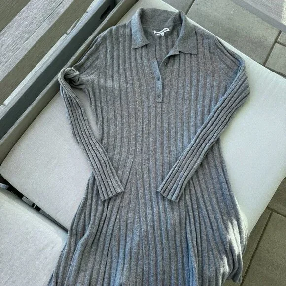 Reformation Walsh Cashmere Long-Sleeve Mini Dress Gray Medium - Picture 9 of 11